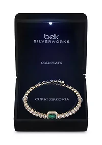 Emerald Crystal Center Stone CZ Coil Tennis Bracelet