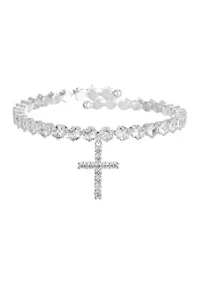 Coil CZ Tennis Bracelet with Cross Charm