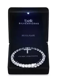 Coil CZ Tennis Bracelet with Cross Charm