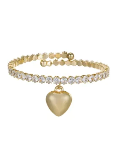 Puffy Heart Charm CZ Coil Tennis Bracelet