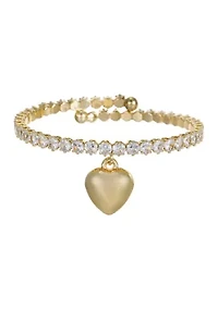 Puffy Heart Charm CZ Coil Tennis Bracelet
