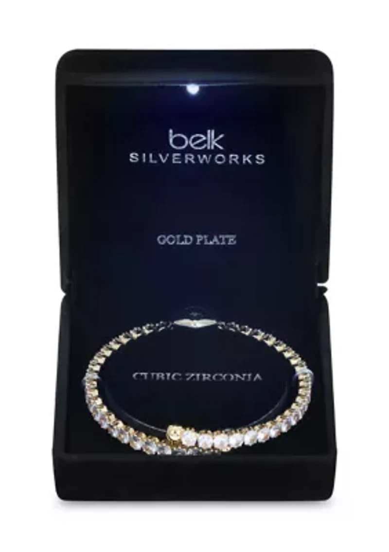 Puffy Heart Charm CZ Coil Tennis Bracelet