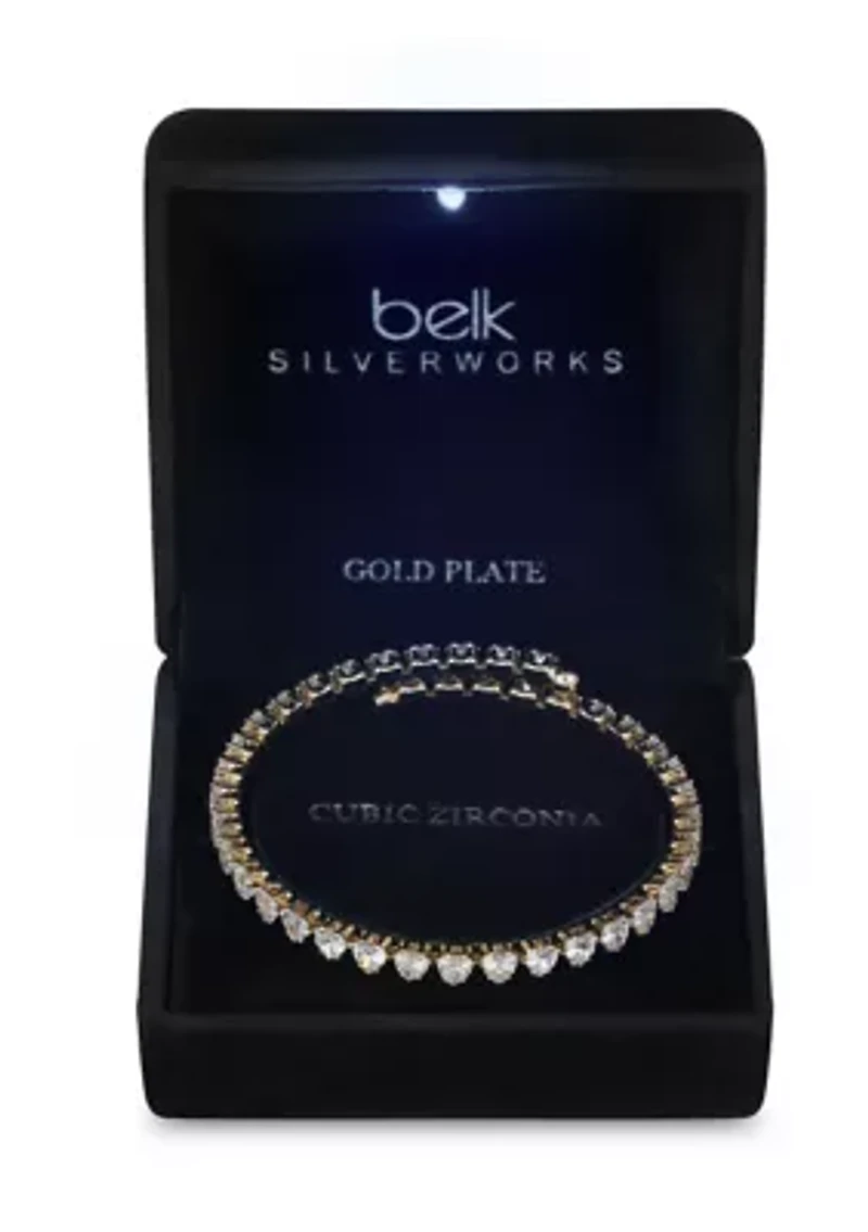 Lab Grown Heart Shaped Cubic Zirconia Coil Tennis Bracelet