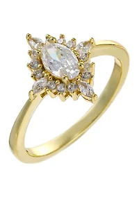 Lab Grown Gold Over Sterling Silver Clear Oval Cubic Zirconia with Multi Shape Halo Ring