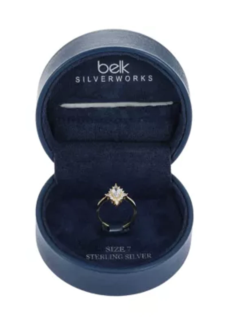 Lab Grown Gold Over Sterling Silver Clear Oval Cubic Zirconia with Multi Shape Halo Ring