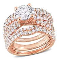 Lab Created White Sapphire Bridal Ring Set Rose Plated Sterling Silver