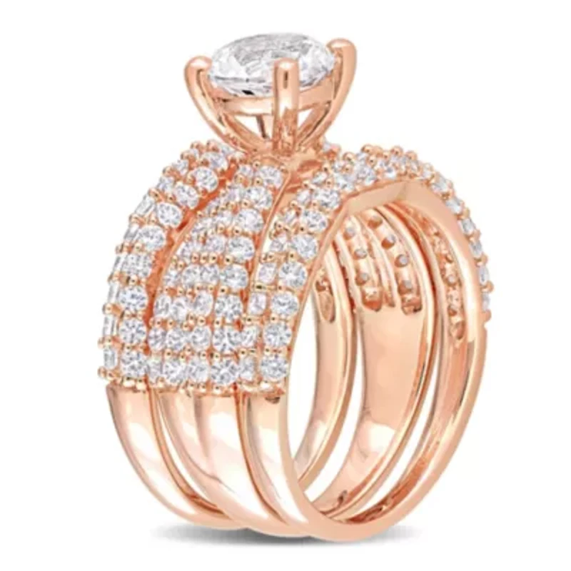 Lab Created White Sapphire Bridal Ring Set Rose Plated Sterling Silver