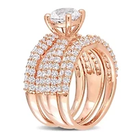 Lab Created White Sapphire Bridal Ring Set Rose Plated Sterling Silver