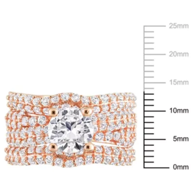 Lab Created White Sapphire Bridal Ring Set Rose Plated Sterling Silver