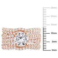Lab Created White Sapphire Bridal Ring Set Rose Plated Sterling Silver