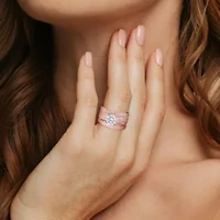 Lab Created White Sapphire Bridal Ring Set Rose Plated Sterling Silver