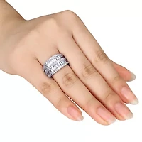 Lab Created Cubic Zirconia Double Row Ring Sterling Silver
