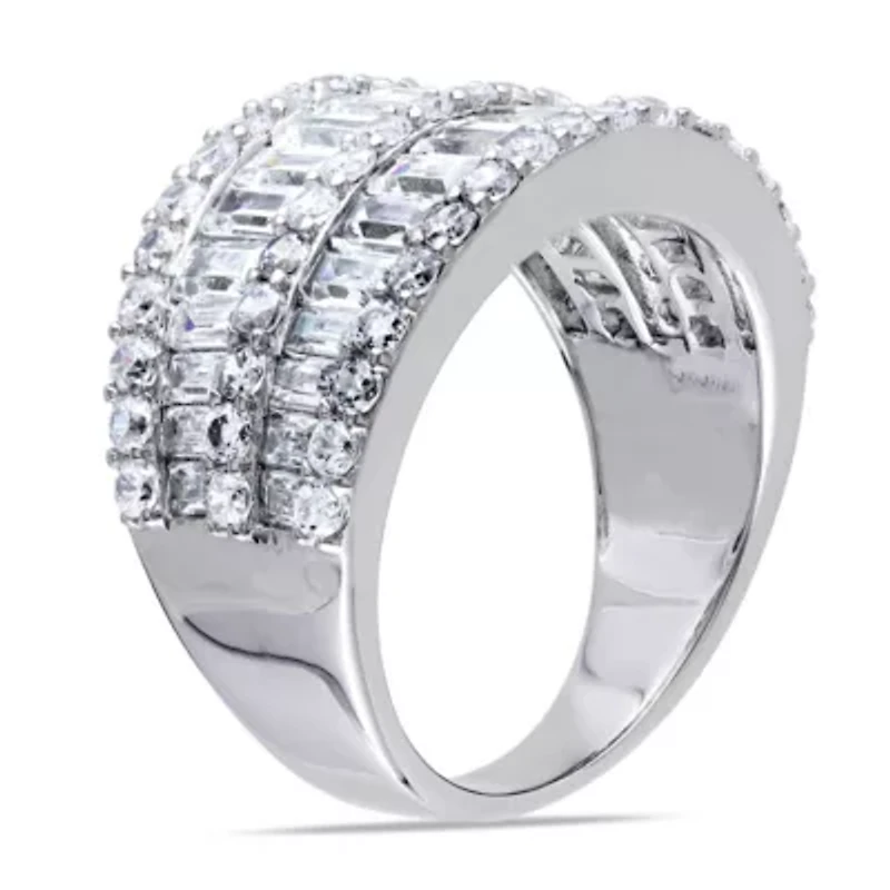 Lab Created Cubic Zirconia Double Row Ring Sterling Silver