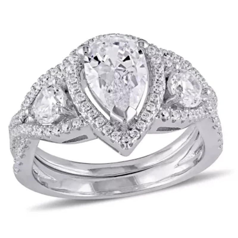 Lab Created Cubic Zirconia Bridal Ring Set Sterling Silver