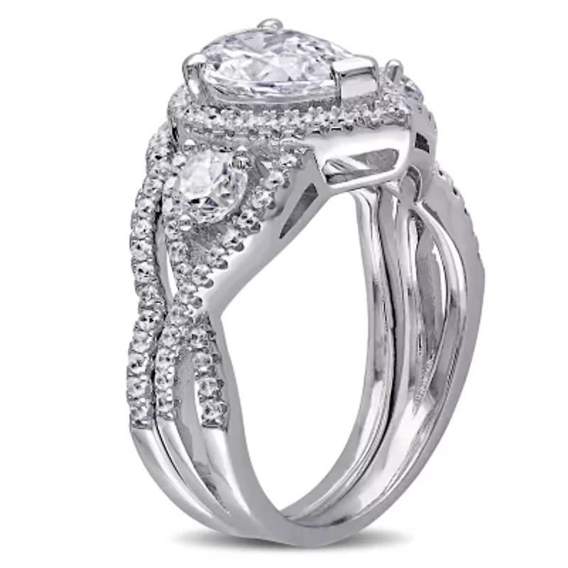 Lab Created Cubic Zirconia Bridal Ring Set Sterling Silver