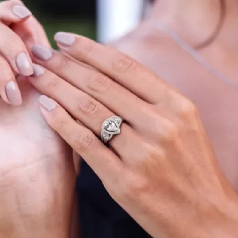 Lab Created Cubic Zirconia Bridal Ring Set Sterling Silver