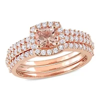 Lab Created Morganite and White Sapphire Bridal Ring Set Rose Plated Sterling Silver