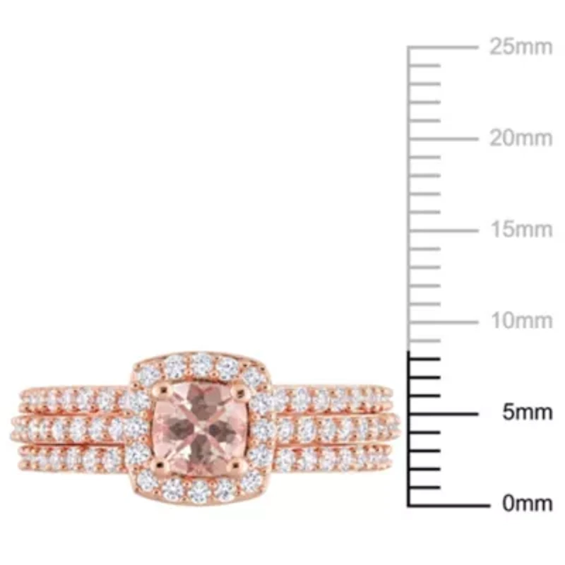 Lab Created Morganite and White Sapphire Bridal Ring Set Rose Plated Sterling Silver