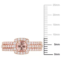 Lab Created Morganite and White Sapphire Bridal Ring Set Rose Plated Sterling Silver