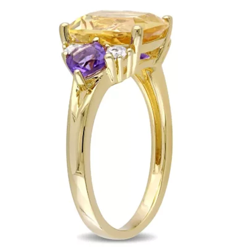 Citrine, Amethyst and White Topaz Ring Yellow Plated Sterling Silver