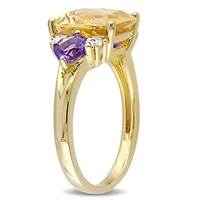Citrine, Amethyst and White Topaz Ring Yellow Plated Sterling Silver