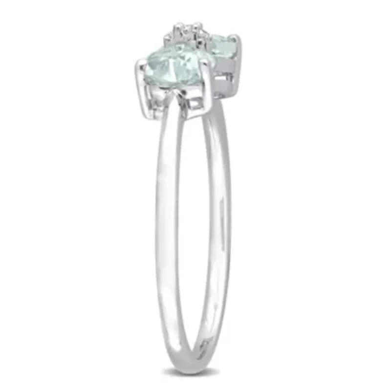 Aquamarine and Diamond Accent Bow Ring Sterling Silver