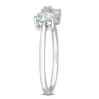 Aquamarine and Diamond Accent Bow Ring Sterling Silver