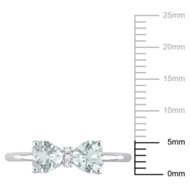 Aquamarine and Diamond Accent Bow Ring Sterling Silver