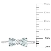 Aquamarine and Diamond Accent Bow Ring Sterling Silver