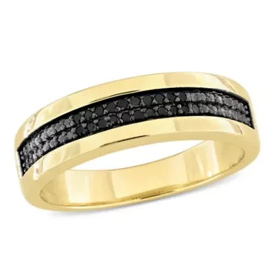 Men's 1/10 ct. t.w. Black Diamond Anniversary Band Yellow Plated Sterling Silver