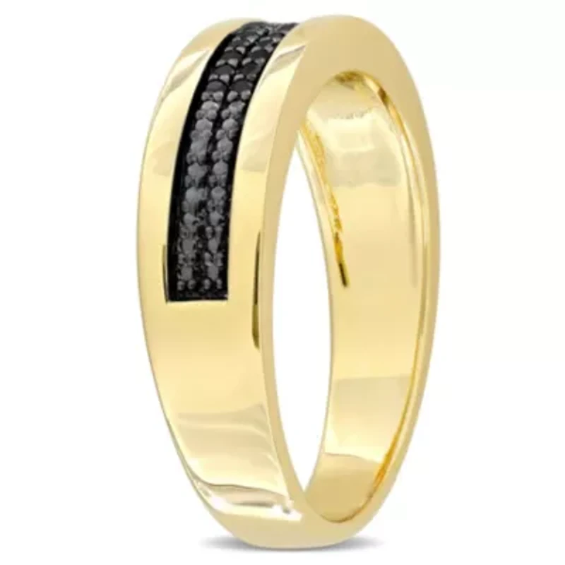 Men's 1/10 ct. t.w. Black Diamond Anniversary Band Yellow Plated Sterling Silver