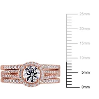 Lab Created Cubic Zirconia Halo Bridal Ring Set Rose Plated Sterling Silver