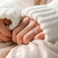 Lab Created Cubic Zirconia Halo Bridal Ring Set Rose Plated Sterling Silver