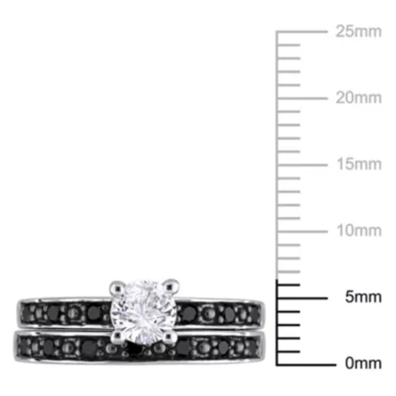 Lab Created White Sapphire and 1/4 ct. t.w. Diamond Bridal Ring Set Sterling Silver with Black Rhodium