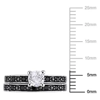 Lab Created White Sapphire and 1/4 ct. t.w. Diamond Bridal Ring Set Sterling Silver with Black Rhodium