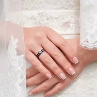 Lab Created White Sapphire and 1/4 ct. t.w. Diamond Bridal Ring Set Sterling Silver with Black Rhodium