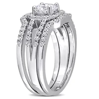 Lab Created Cubic Zirconia Halo Split Shank Bridal Ring Set Sterling Silver