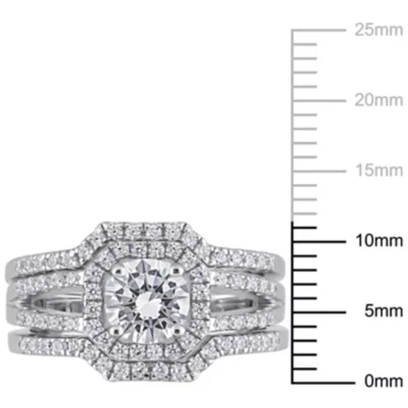 Lab Created Cubic Zirconia Halo Split Shank Bridal Ring Set Sterling Silver