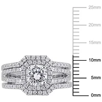 Lab Created Cubic Zirconia Halo Split Shank Bridal Ring Set Sterling Silver