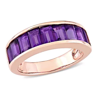 African-Amethyst Semi-Eternity Anniversary Band Rose Plated Sterling Silver