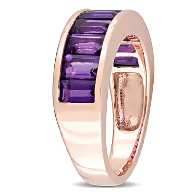 African-Amethyst Semi-Eternity Anniversary Band Rose Plated Sterling Silver