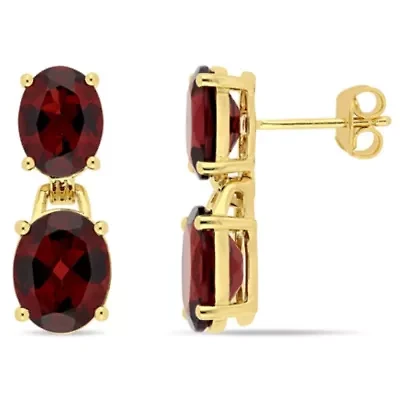 Garnet Dangle Earrings in Yellow Plated Sterling Silver