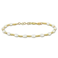 3.5-5mm Freshwater Cultured Pearl and Bead Station Bracelet in Yellow Plated Sterling Silver