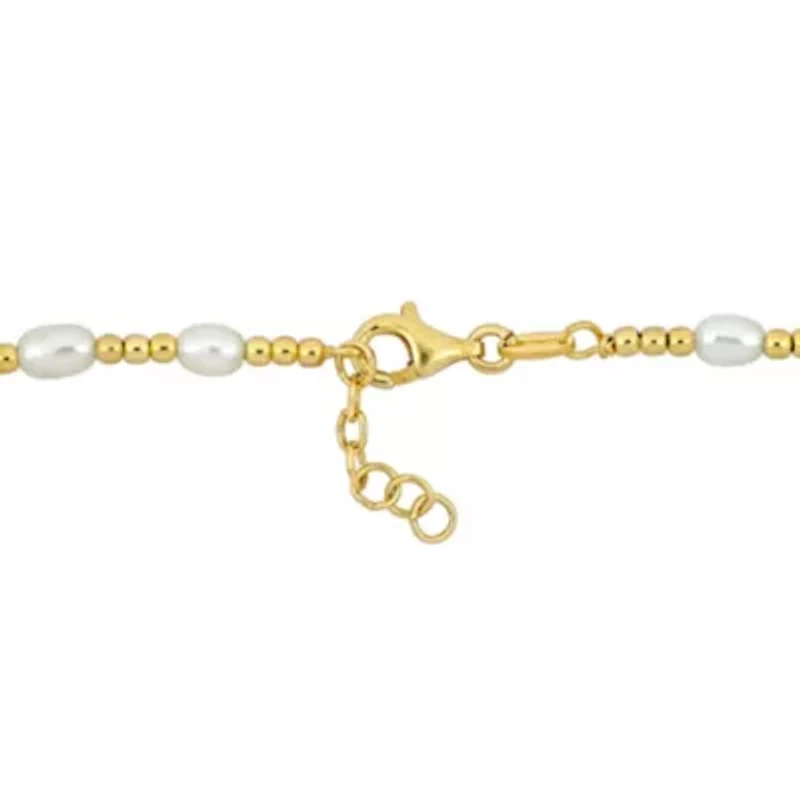 3.5-5mm Freshwater Cultured Pearl and Bead Station Bracelet in Yellow Plated Sterling Silver