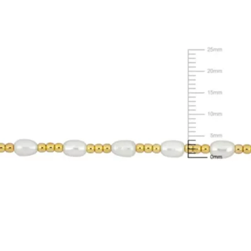 3.5-5mm Freshwater Cultured Pearl and Bead Station Bracelet in Yellow Plated Sterling Silver