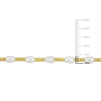 3.5-5mm Freshwater Cultured Pearl and Bead Station Bracelet in Yellow Plated Sterling Silver