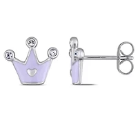 Children's Enamel Princess Crown Stud Earrings in Sterling Silver