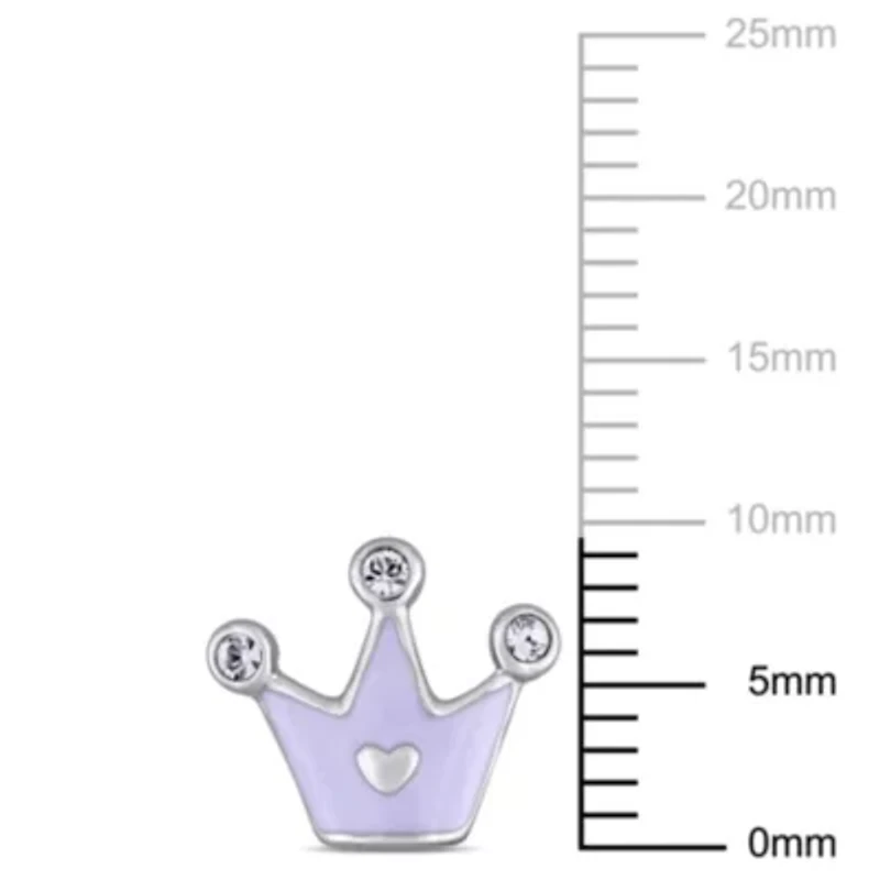 Children's Enamel Princess Crown Stud Earrings in Sterling Silver