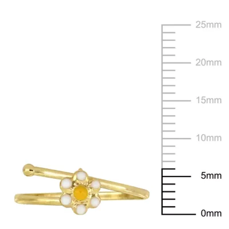 White and Yellow Enamel Daisy Flower Adjustable Children's Ring in 14K Yellow Gold