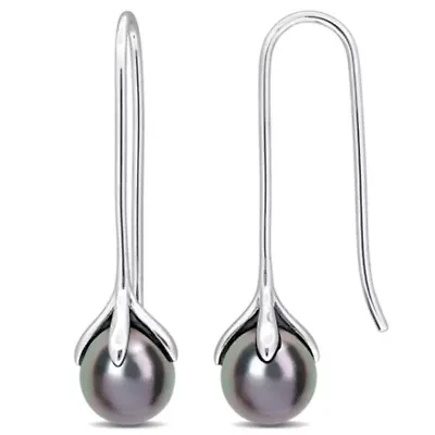 10-11mm Black Tahitian Cultured Pearl Hook Earrings in Sterling Silver